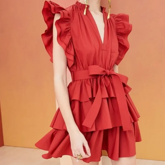 Ulla Johnson Hornoria Mini Dress Ruffle Red Cotton Size 8 - Picture 2 of 8